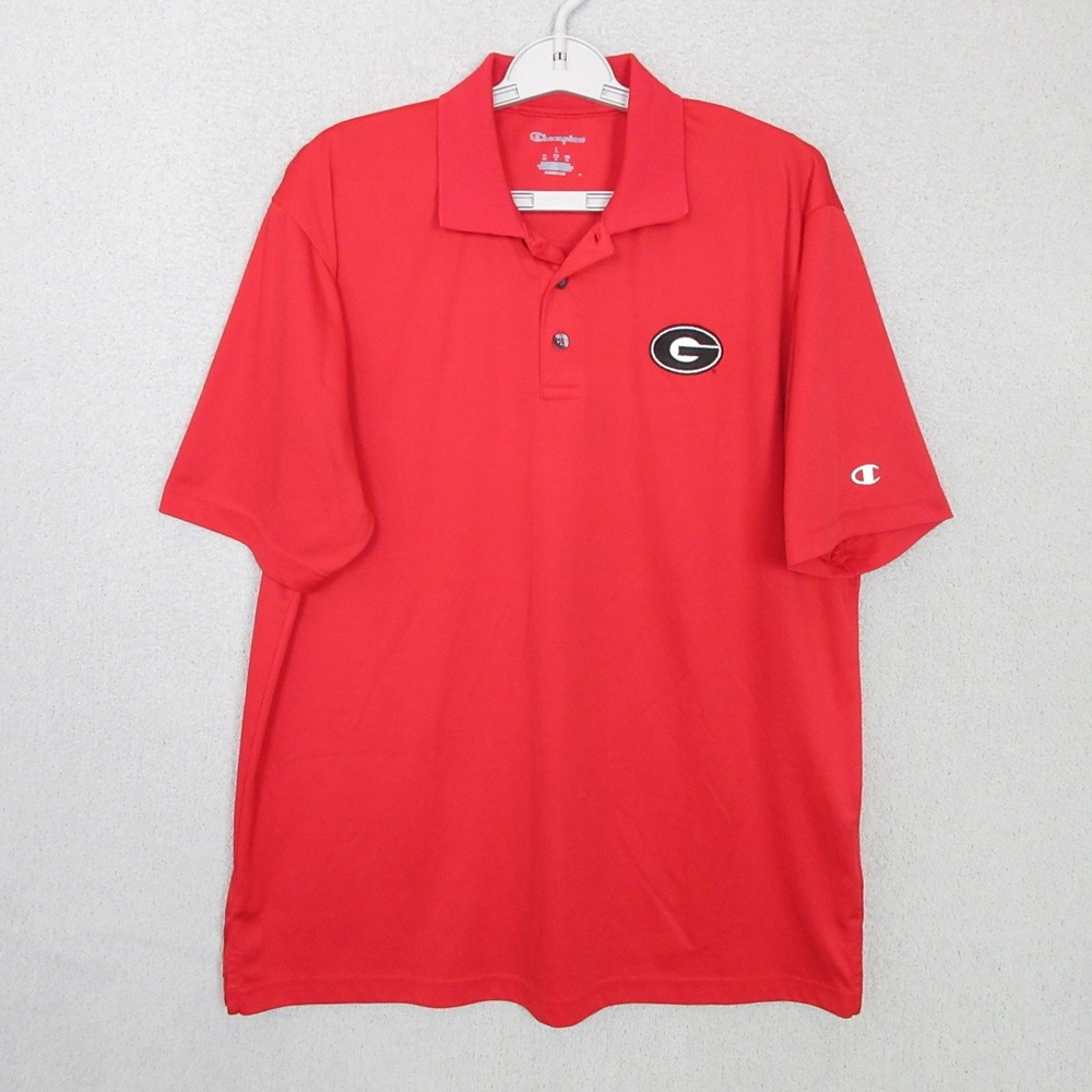 Champion Georgia Bulldogs Polo Men Large Red Short Sleeve NCAA G Logo Shirt